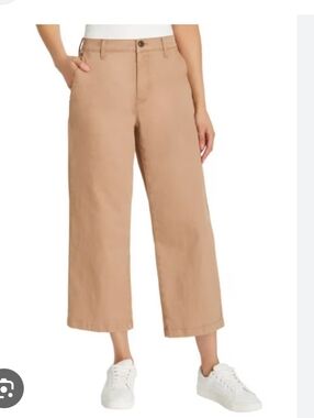 Ella Moss Women's Tan Cotton Chino Cropped Wide Leg Pants Stretch SZ 4